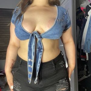 Blue Jean Tie Front Top Size Medium